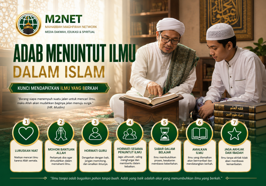 Santri sedang belajar kitab dengan penuh adab dan penghormatan kepada guru.