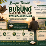 Ilustrasi burung terbang pada pagi hari sebagai simbol tawakal kepada Allah.