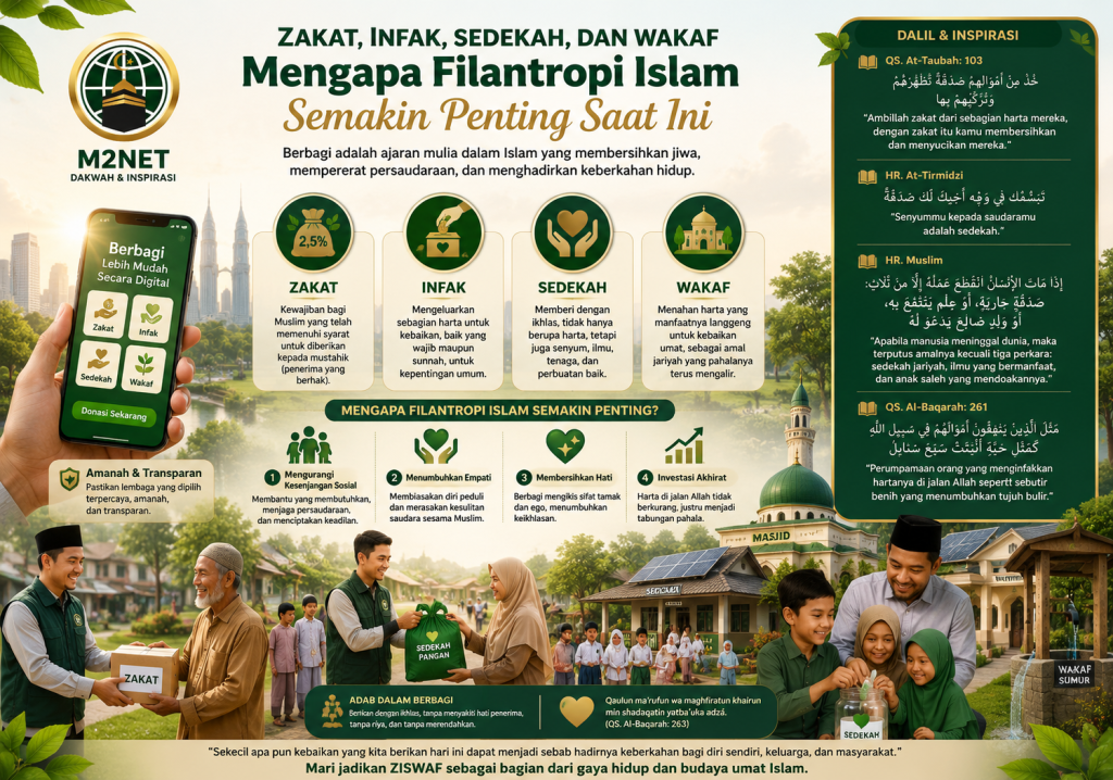 Ilustrasi zakat infak sedekah dan wakaf dalam filantropi Islam.