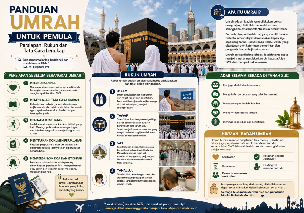 Jamaah umrah di depan Ka'bah sebagai ilustrasi panduan umrah untuk pemula.